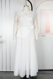 Elegant Solid Color Patchwork O Neck Evening Plus Size Dresses