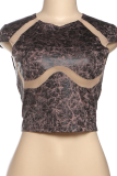 Sexy Print Hollow Out O Neck Tops