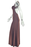 Elegant Solid Color Backless Spaghetti Strap Evening Dresses