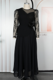 Elegant Solid Color Patchwork O Neck Evening Plus Size Dresses