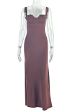 Elegant Solid Color Backless Spaghetti Strap Evening Dresses