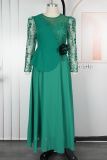 Elegant Solid Color Patchwork O Neck Evening Plus Size Dresses
