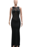 Sexy Solid Color See-Through O Neck Long Dresses