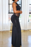 Sexy Solid Color See-Through O Neck Long Dresses