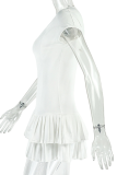 Elegant Solid Color Ruched U Neck Cake Skirt Dresses