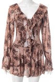 Sexy Leopard Print Flounce V Neck Printed Dresses