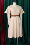Elegant Solid Color With Belt V Neck Long Dresses