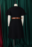 Elegant Solid Color With Belt V Neck Long Dresses