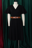 Elegant Solid Color With Belt V Neck Long Dresses