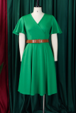 Elegant Solid Color With Belt V Neck Long Dresses