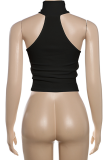 Sexy Solid Color Metal Accessories Trim O Neck Tops