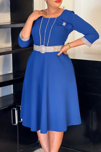 Elegant Solid Color With Belt O Neck Long Dresses