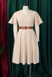 Elegant Solid Color With Belt V Neck Long Dresses