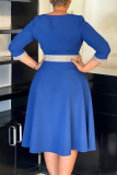 Elegant Solid Color With Belt O Neck Long Dresses