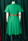 Elegant Solid Color With Belt V Neck Long Dresses