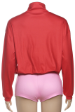 Casual Zipper Contrast Zipper Collar Long Sleeve Two Pieces