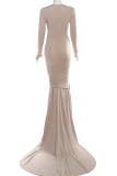 Elegant Solid Color Hollow Out Strap Design O Neck Evening Dresses