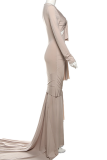Elegant Solid Color Hollow Out Strap Design O Neck Evening Dresses