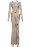 Elegant Solid Color Hollow Out Strap Design O Neck Evening Dresses