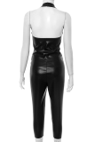 Sexy Solid Color Backless Halter Sleeveless Two Pieces