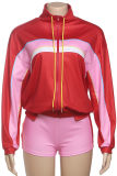 Casual Zipper Contrast Zipper Collar Long Sleeve Two Pieces