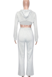 Casual Solid Color Draw String Hooded Long Sleeve Three Pieces