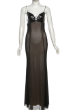 Sexy Solid Color Backless Mesh Spaghetti Strap Evening Dresses