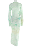 Elegant Print Patchwork O Neck Long Dresses