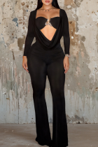 Sexy Solid Color Metal Accessories Trim Bodycon Jumpsuits