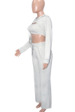 Casual Solid Color Draw String Hooded Long Sleeve Three Pieces