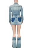 Casual Solid Color Pocket Buckle Turndown Collar Long Sleeve Three Pieces