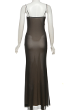 Sexy Solid Color Backless Mesh Spaghetti Strap Evening Dresses