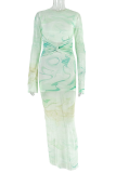 Elegant Print Patchwork O Neck Long Dresses