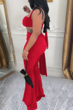 Sexy Solid Color Backless Halter Sleeveless Two Pieces