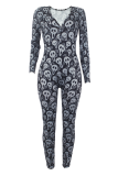 Casual Print Buttons V Neck Skinny Jumpsuits