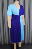 Elegant Pleated Contrast V Neck Evening Dresses