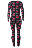 Casual Print Buttons V Neck Skinny Jumpsuits