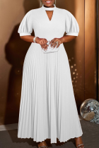 Elegant Solid Color Hollow Out Pleated O Neck Evening Dresses