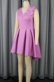 Elegant Solid Color Flower Shape Deep V Neck A Line Dresses