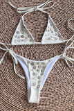 Casual Solid Color Buttons Strap Design Swimwears