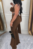 Sexy Solid Color Backless Halter Sleeveless Two Pieces
