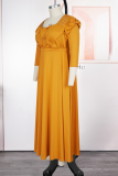 Elegant Solid Color Ruched Square Neck Long Plus Size Dresses