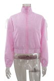 Casual Plaid Lace Zipper Zipper Collar Outerwear