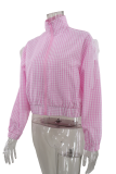 Casual Plaid Lace Zipper Zipper Collar Outerwear