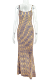 Sexy Print Patchwork Spaghetti Strap Long Dresses