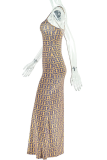 Sexy Print Patchwork Spaghetti Strap Long Dresses