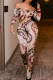 Sexy Print Patchwork Off Shoulder Skinny Jumpsuits