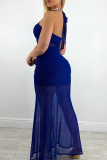 Sexy Solid Color Backless Slit Halter Long Dresses