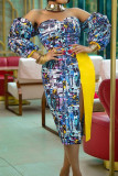 Sexy Print Patchwork Slit Strapless Strapless Dress Plus Size Dresses