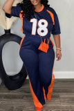 Casual Digital Contrast O Neck Half Sleeve Two Pieces
